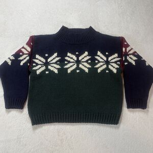 Vintage 90s Eagles Eye Mockneck Sweater Kids 4/5 Colorblock Pullover Snowflakes